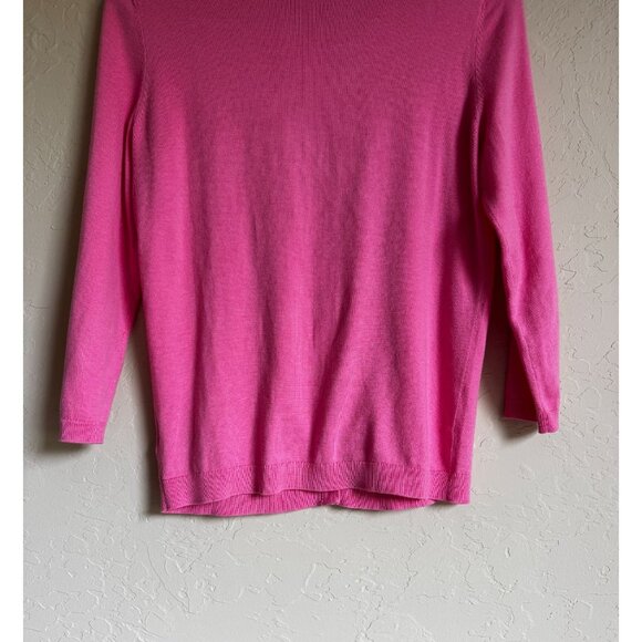 Talbots Size Small Bubblegum Barbie Pink Cotton Blend 3/4 Sleeve Classic Cardiga - Picture 9 of 10